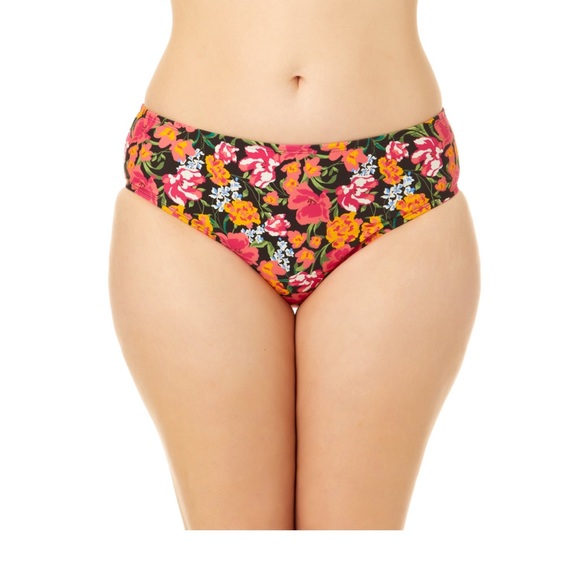 Nwt Women's swimsuit time and tru 1X Top Plunge Rich Black bottom’s XL floral - Picture 13 of 16